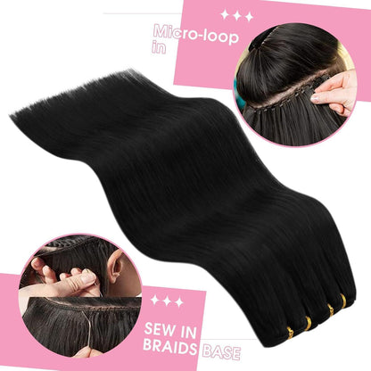 Echthaar Tressen Schwarz 35cm - 100g Weft Extensions