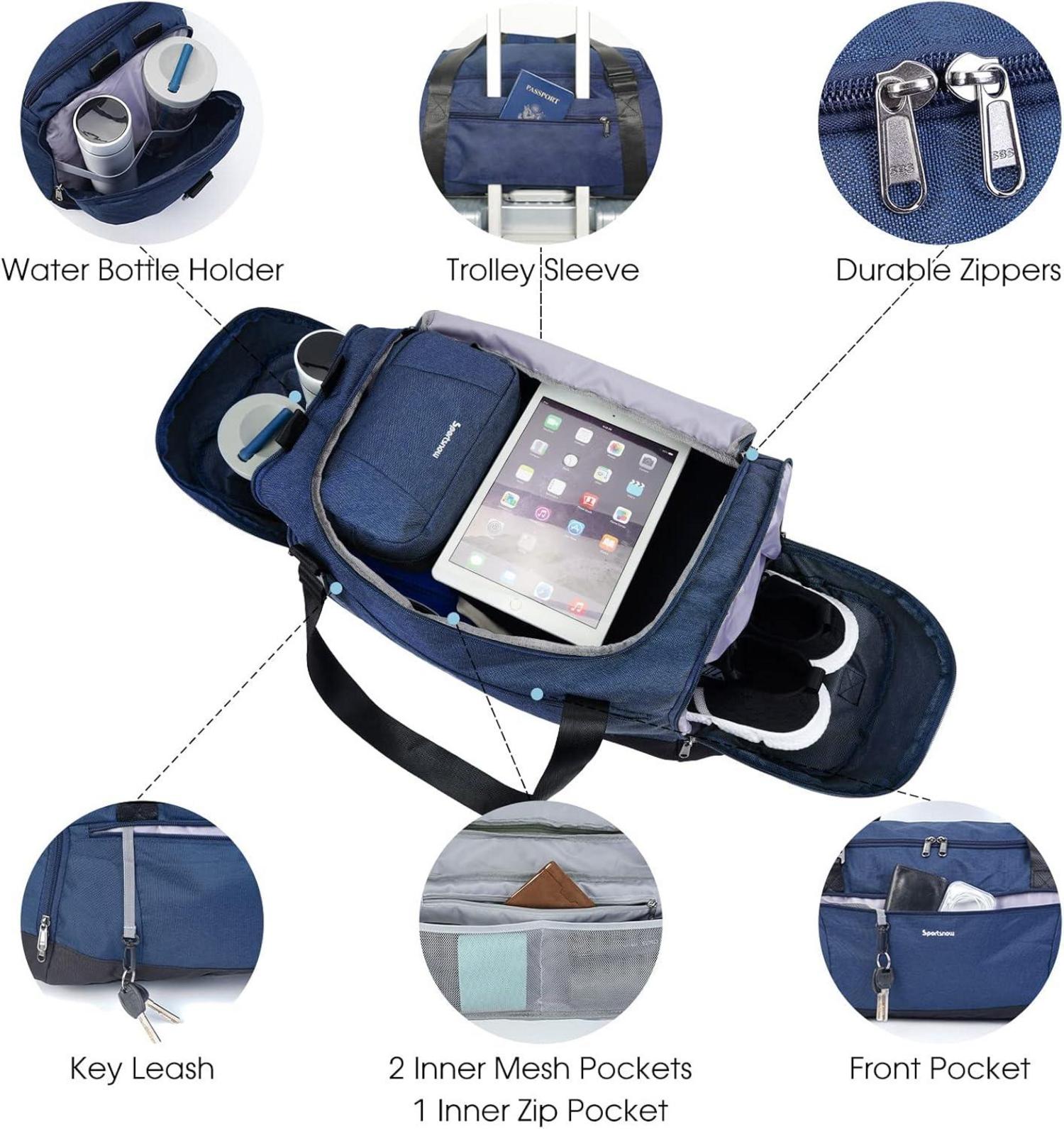 Sporttasche Rucksack Herren Damen 43L Blau wasserfest mit Schuhfach Nassfach