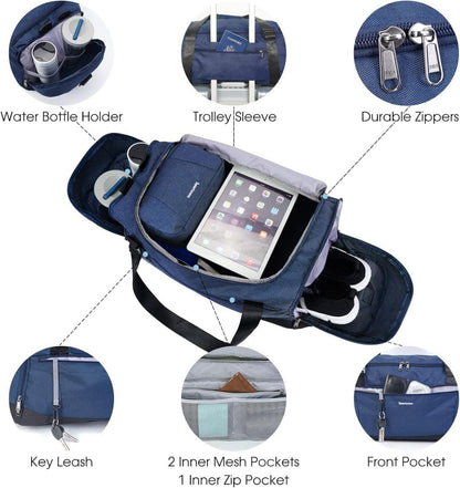 Sporttasche Rucksack Herren Damen 43L Blau wasserfest mit Schuhfach Nassfach