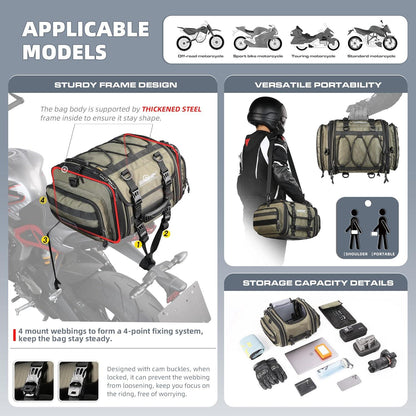 Motorrad Hecktasche 19-26L Wasserdicht Satteltasche Grün
