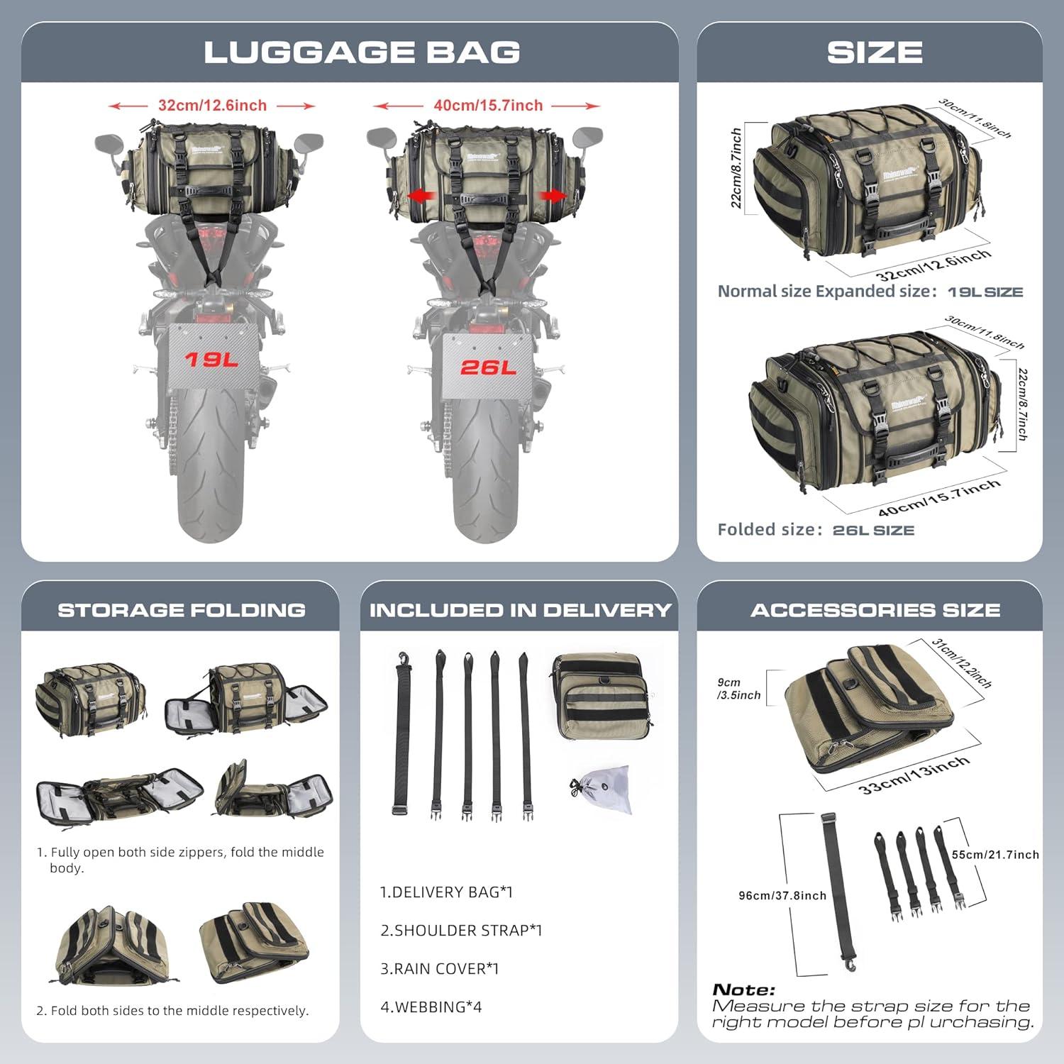 Motorrad Sitztasche 26L Wasserdicht Rücksitz Hecktasche