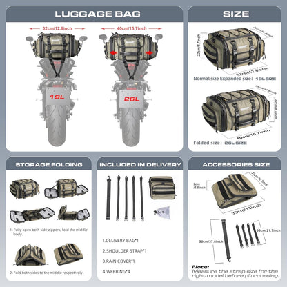 Motorrad Sitztasche 26L Wasserdicht Rücksitz Hecktasche