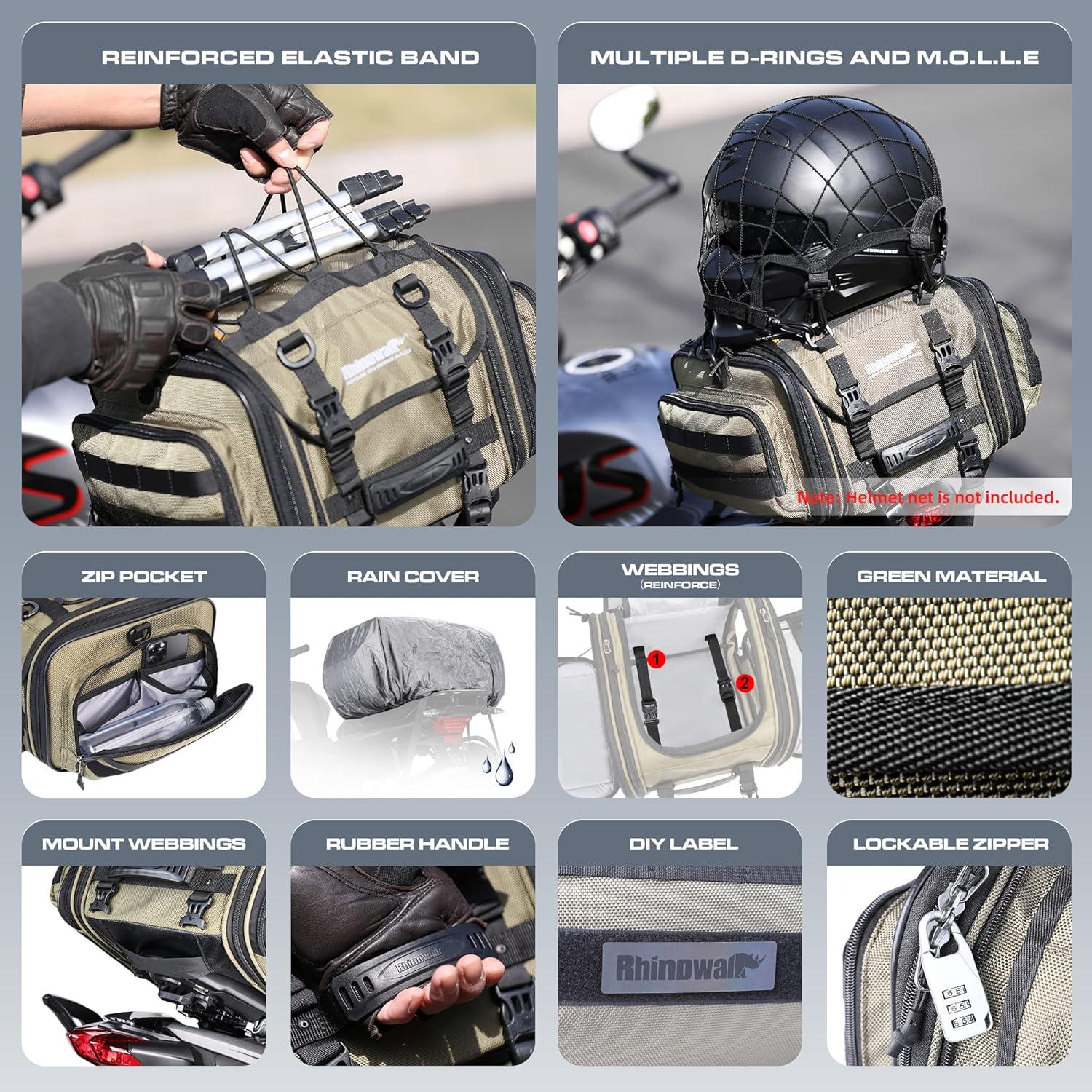 Rhinowalk Motorrad Sitztasche Wasserdicht 19-26L Hecktasche Erweiterbar