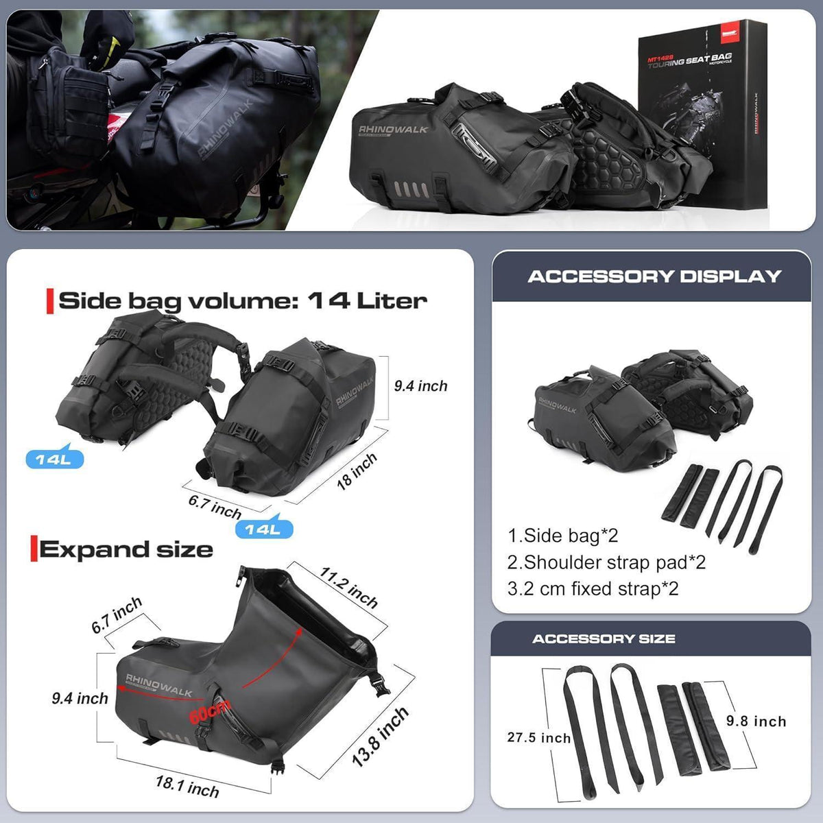 Motorrad Satteltasche 18L Wasserdicht mit Schultergurt Schwarz