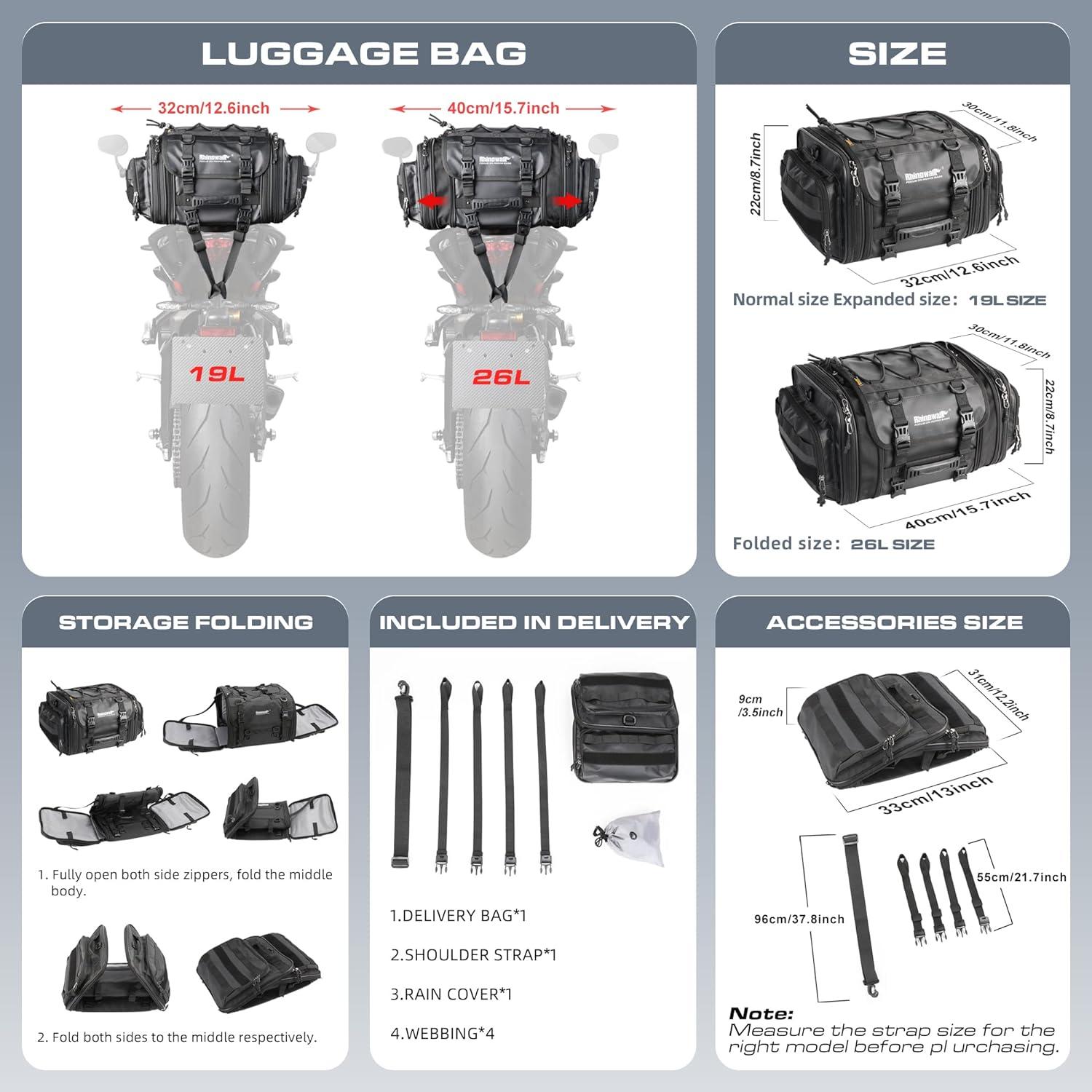 Motorrad Sitztaschen Wasserdicht 19-26L Rücksitztasche Gepäcktasche