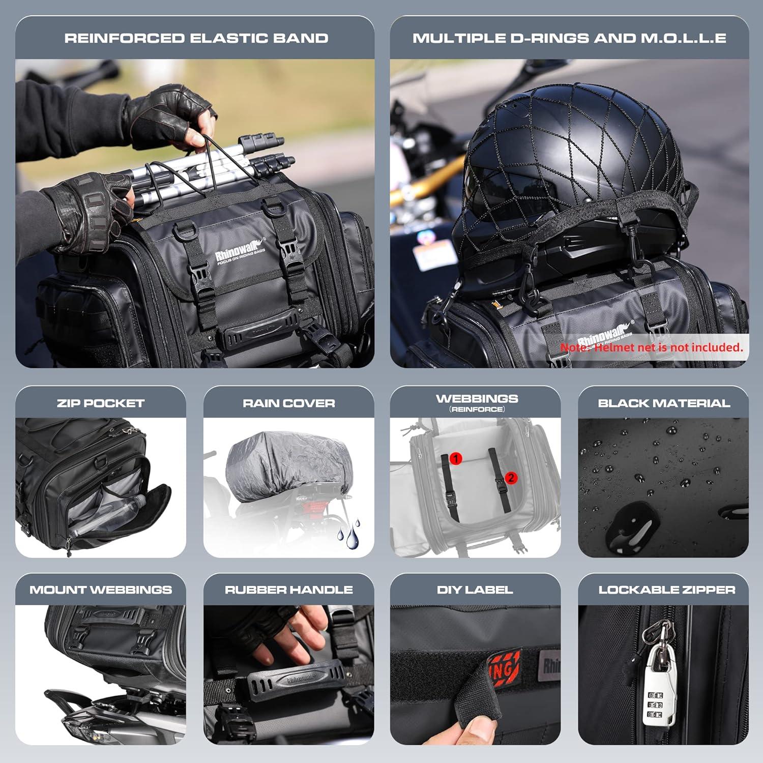 Motorrad Sitztaschen 19-26L Wasserdicht Rücksitztasche Schwarz
