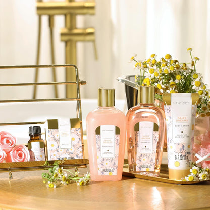 Spa Geschenkset mit ätherischem Öl und Gänseblümchen