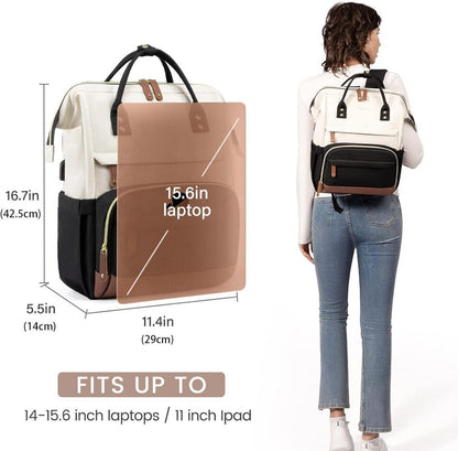 Laptop Rucksack Damen 15.6 Zoll Schulrucksack Schwarz Beige