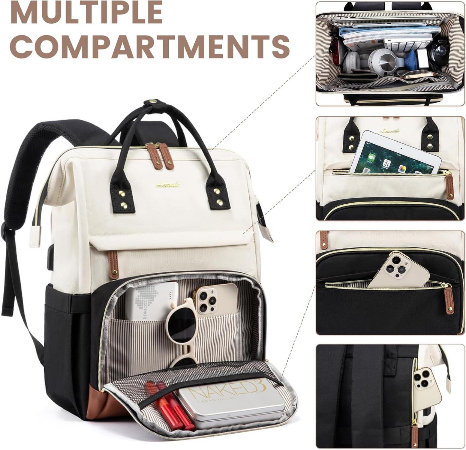 Wasserabweisender Damen Laptop Rucksack 15.6 Zoll in Beige/Schwarz