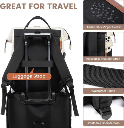 Damen Rucksack 15.6 Zoll Laptop Schulrucksack Backpack Wasserdicht Beige Schwarz