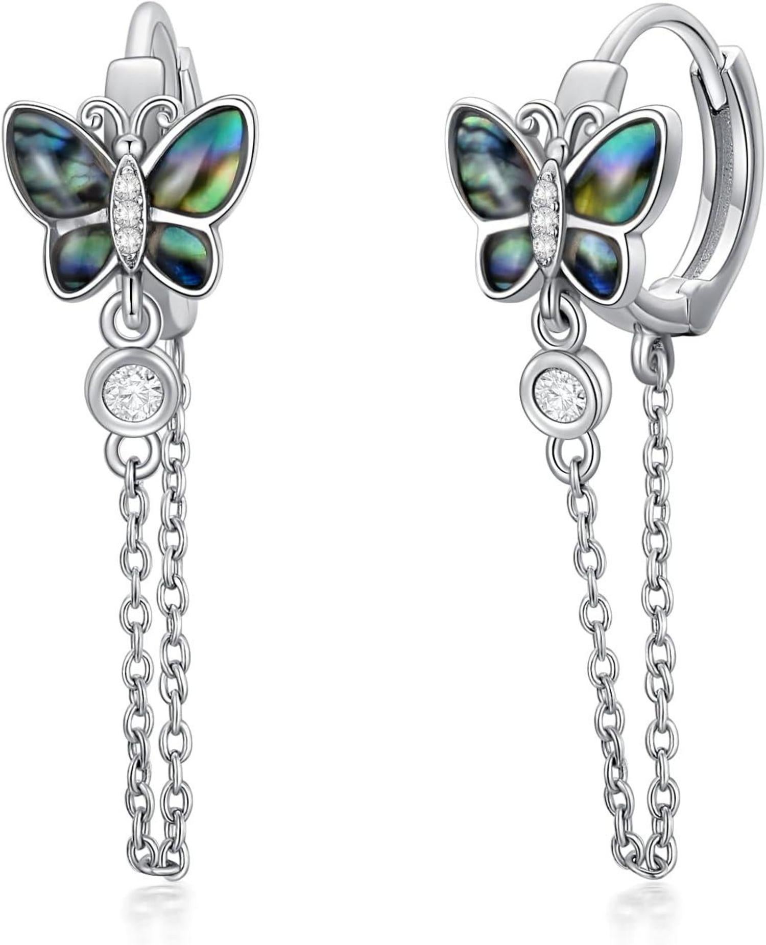 Schmetterling Ohrringe Sterling Silber Creolen Kettenohrringe Frauen