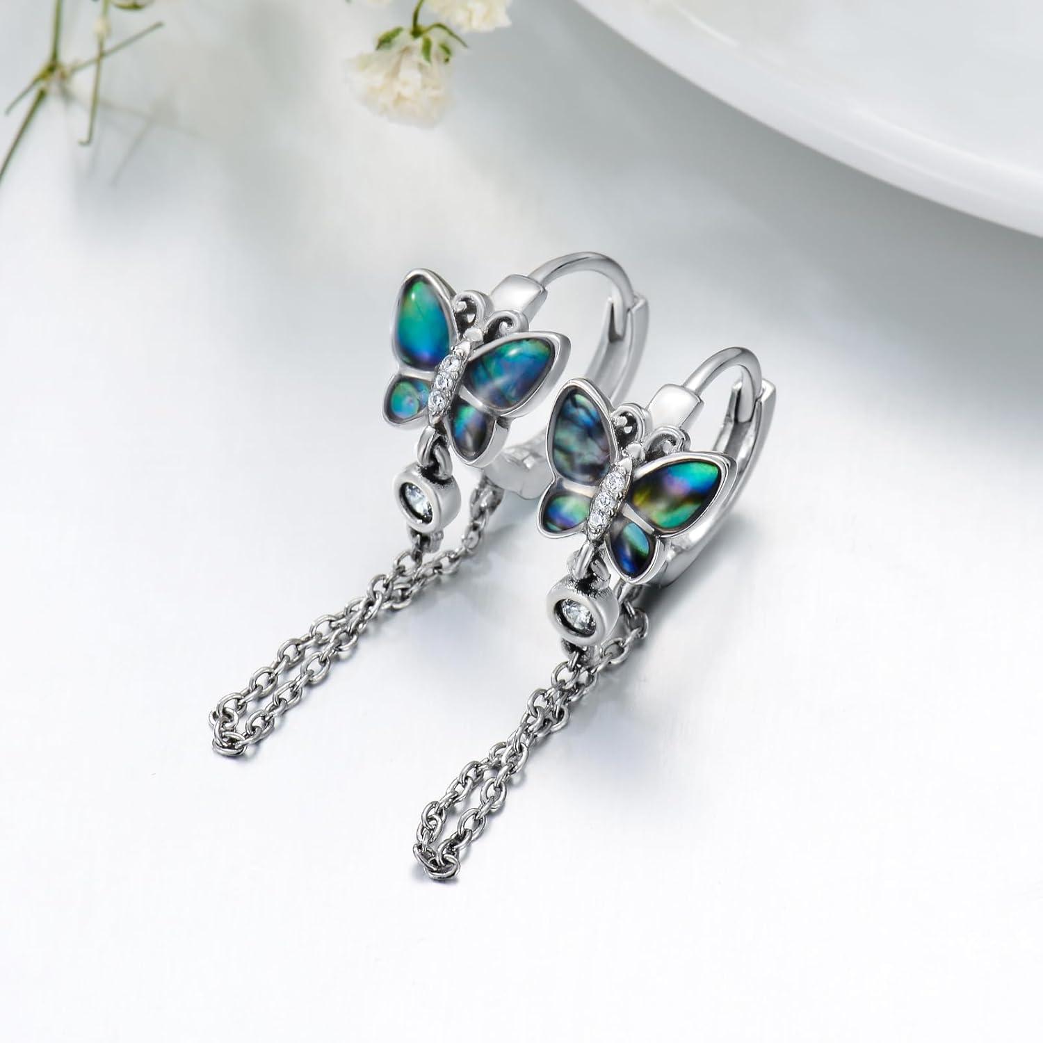 Schmetterling Ohrringe Sterling Silber Creolen Kettenohrringe Frauen