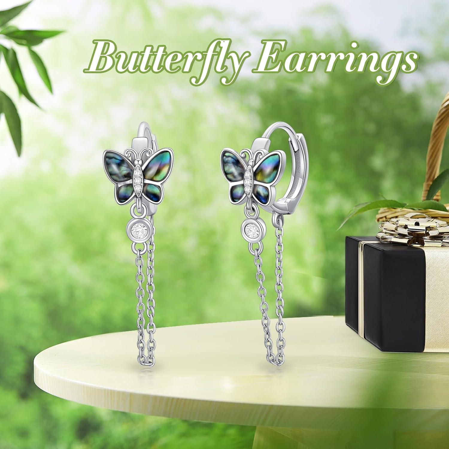 Schmetterling Ohrringe Sterlingsilber Klein Creolen Kettenohrringe