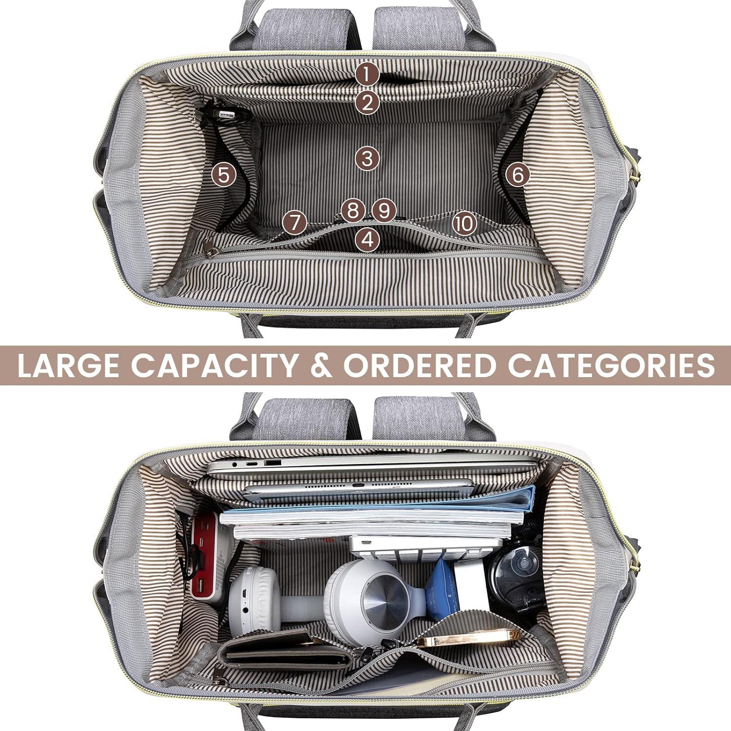 Laptop Rucksack Damen 15.6 Zoll Schulrucksack Wasserdicht Beige Grau