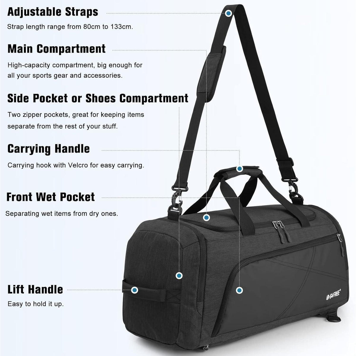 Reise-Rucksack 60L mit Nassfach und Schuhfach, Dunkelgrau/Schwarz