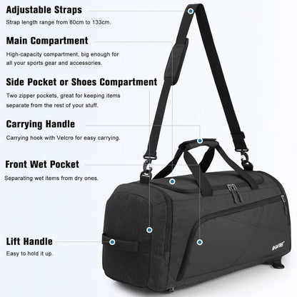Reise-Rucksack 60L mit Nassfach und Schuhfach, Dunkelgrau/Schwarz