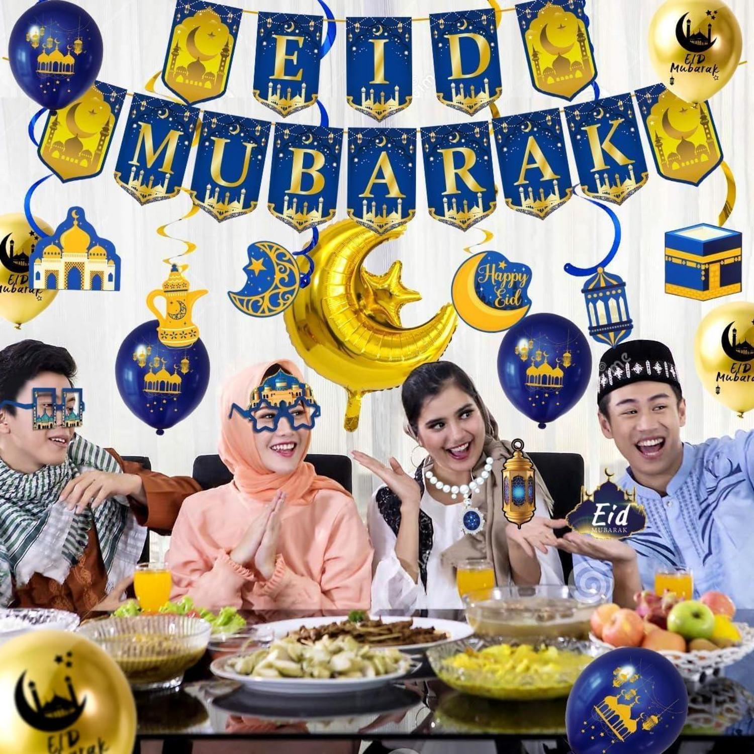 Eid Mubarak Deko Set - Banner Ballons Girlande Sterne Mond Ramadan Feier