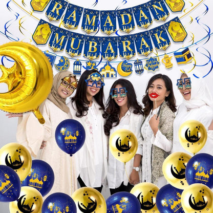 Eid Mubarak Deko Set - Banner Ballons Girlande Sterne Mond Ramadan Feier