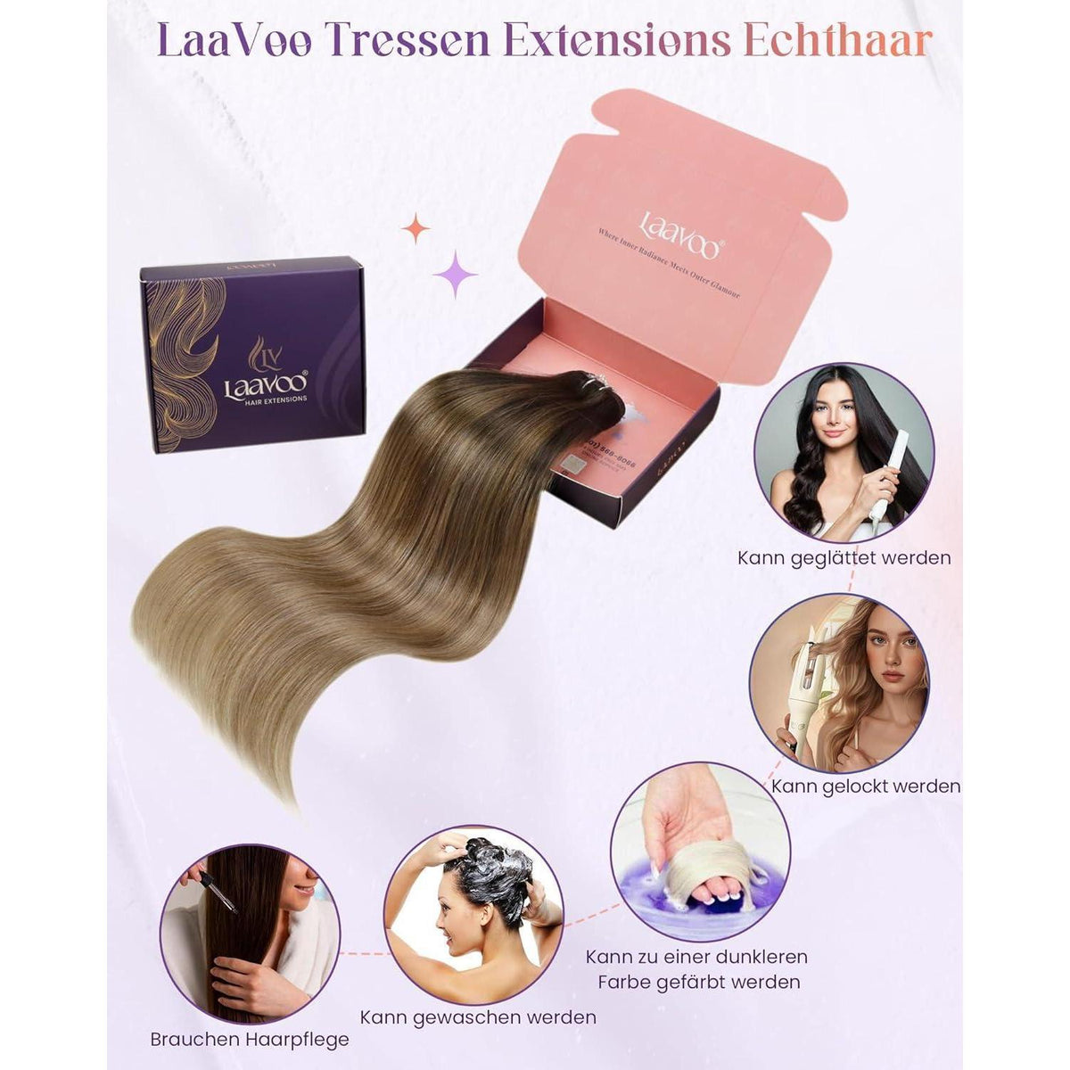 Braun Balayage Echthaar Tressen – Dunkelbraun zu Blond