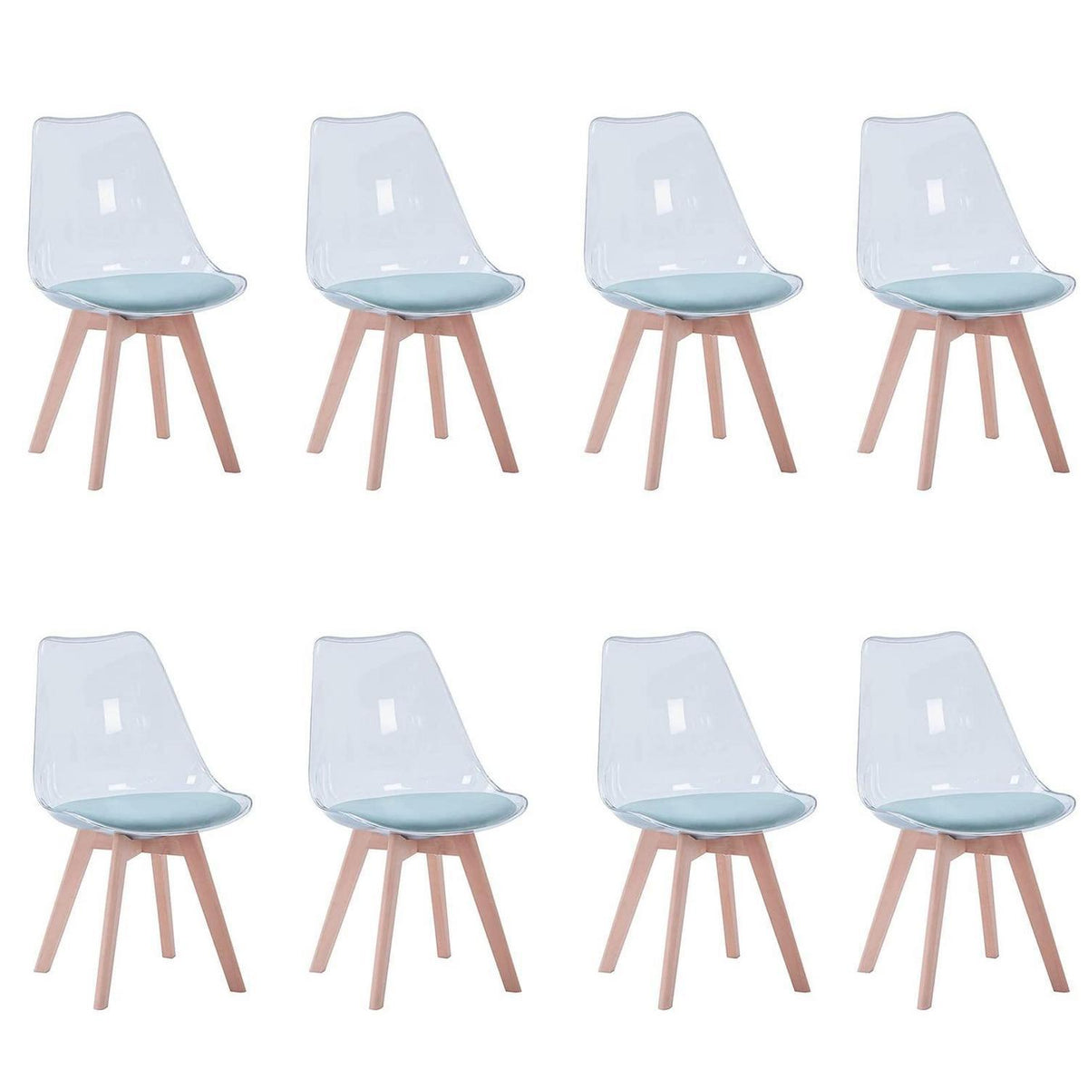 Moderner Esszimmerstuhl Set (8) – Transparent, Grün mit Kissen