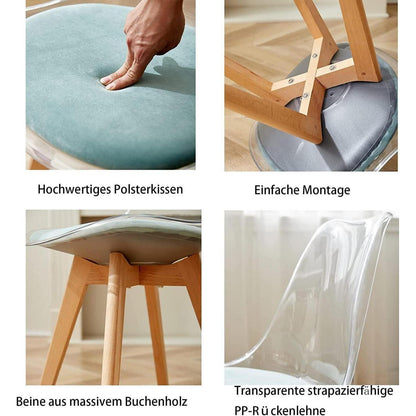 Moderner Esszimmerstuhl Set (8) – Transparent, Grün mit Kissen