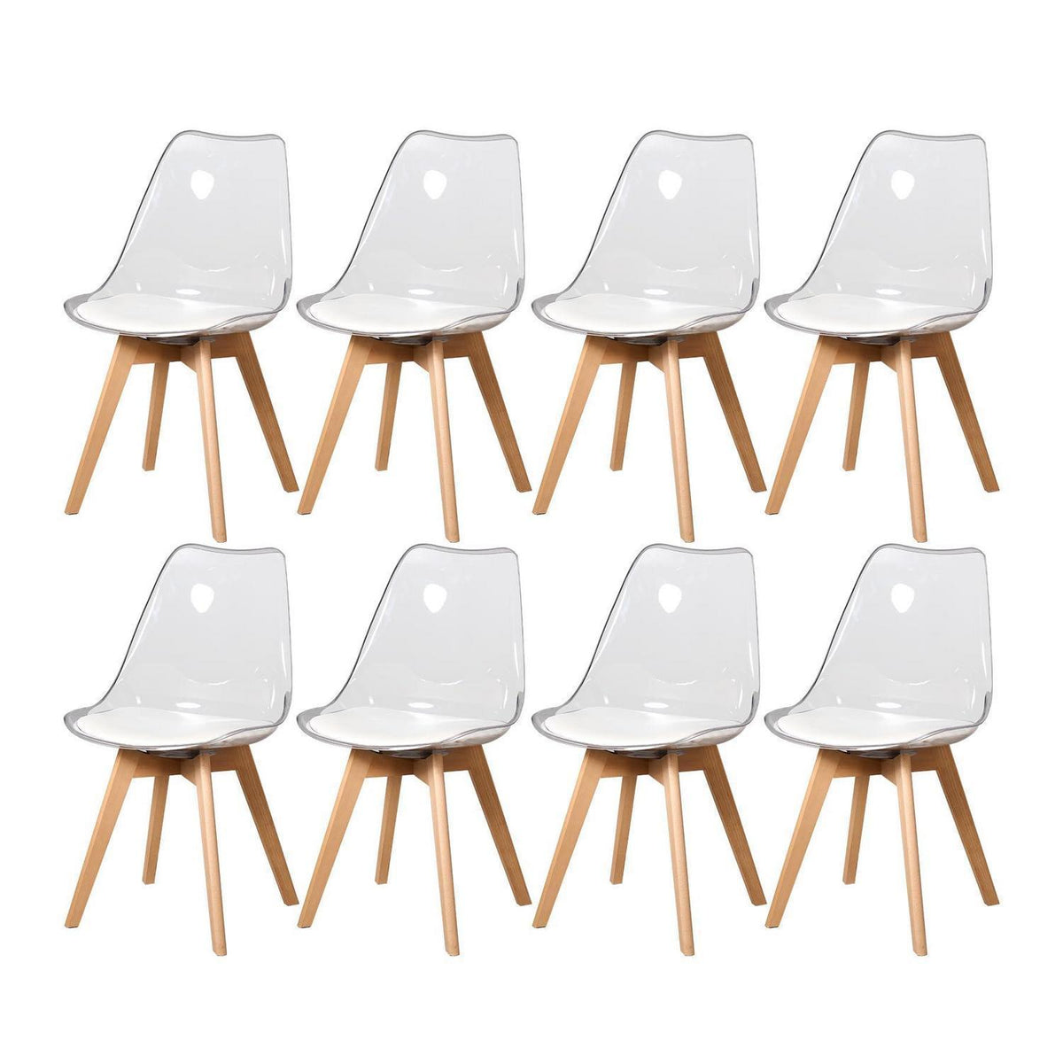 8 Moderne Transparente Esszimmerstühle mit Kissen – Weiß