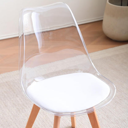 8 Moderne Transparente Esszimmerstühle mit Kissen – Weiß