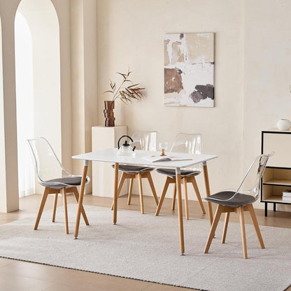 8 Moderne Transparente Esszimmerstühle mit Kissen & Holzbeine