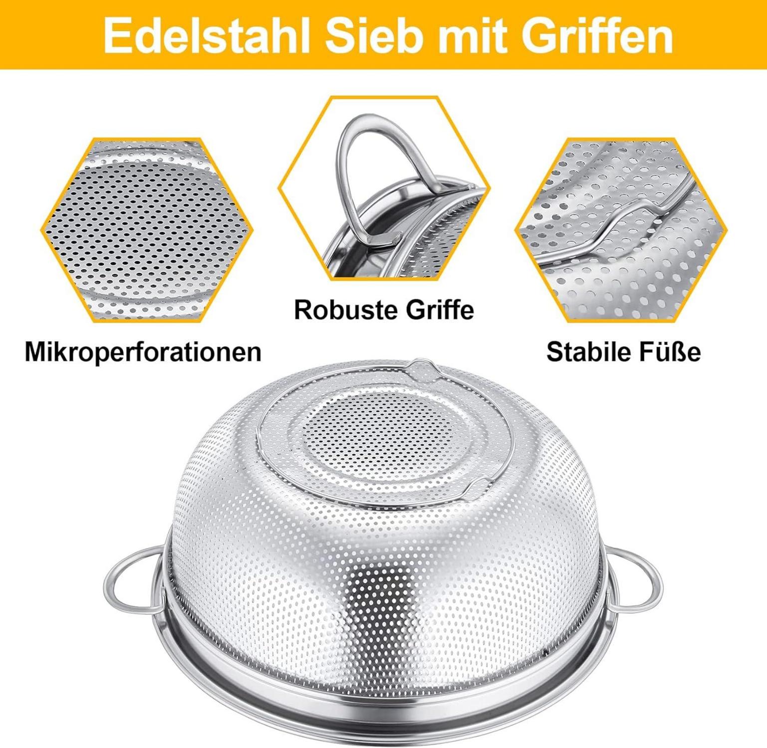 Edelstahl Nudelsieb Küchensieb mit Griffen 20cm