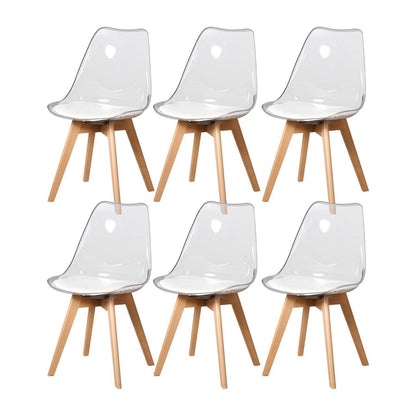 6 Moderne Transparente Esszimmerstühle mit Kissen – Weiß