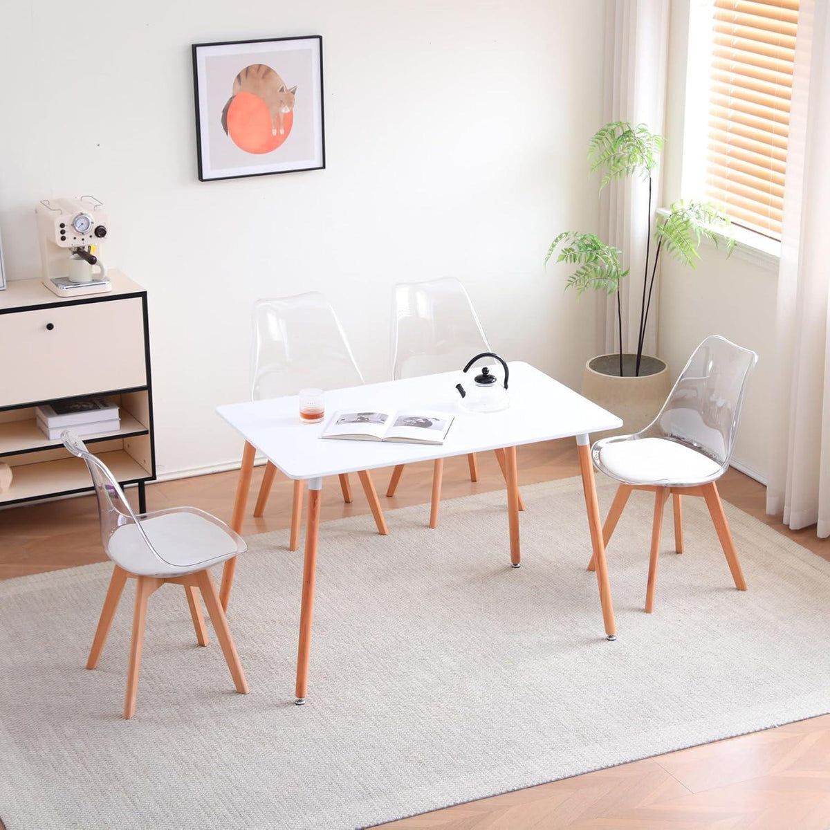 6 Moderne Transparente Esszimmerstühle mit Kissen – Weiß