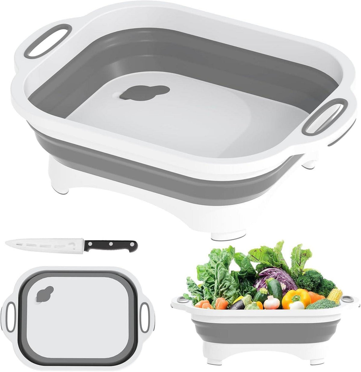 Faltbares Camping Schneidebrett 3-in-1 Multifunktion mit Messer - Grau