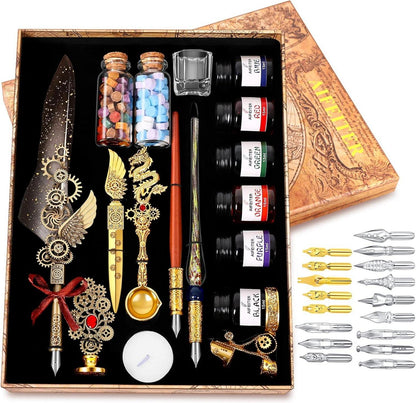 Schreibfeder Tinten Set mit Leder Notizbuch und Quill Stift