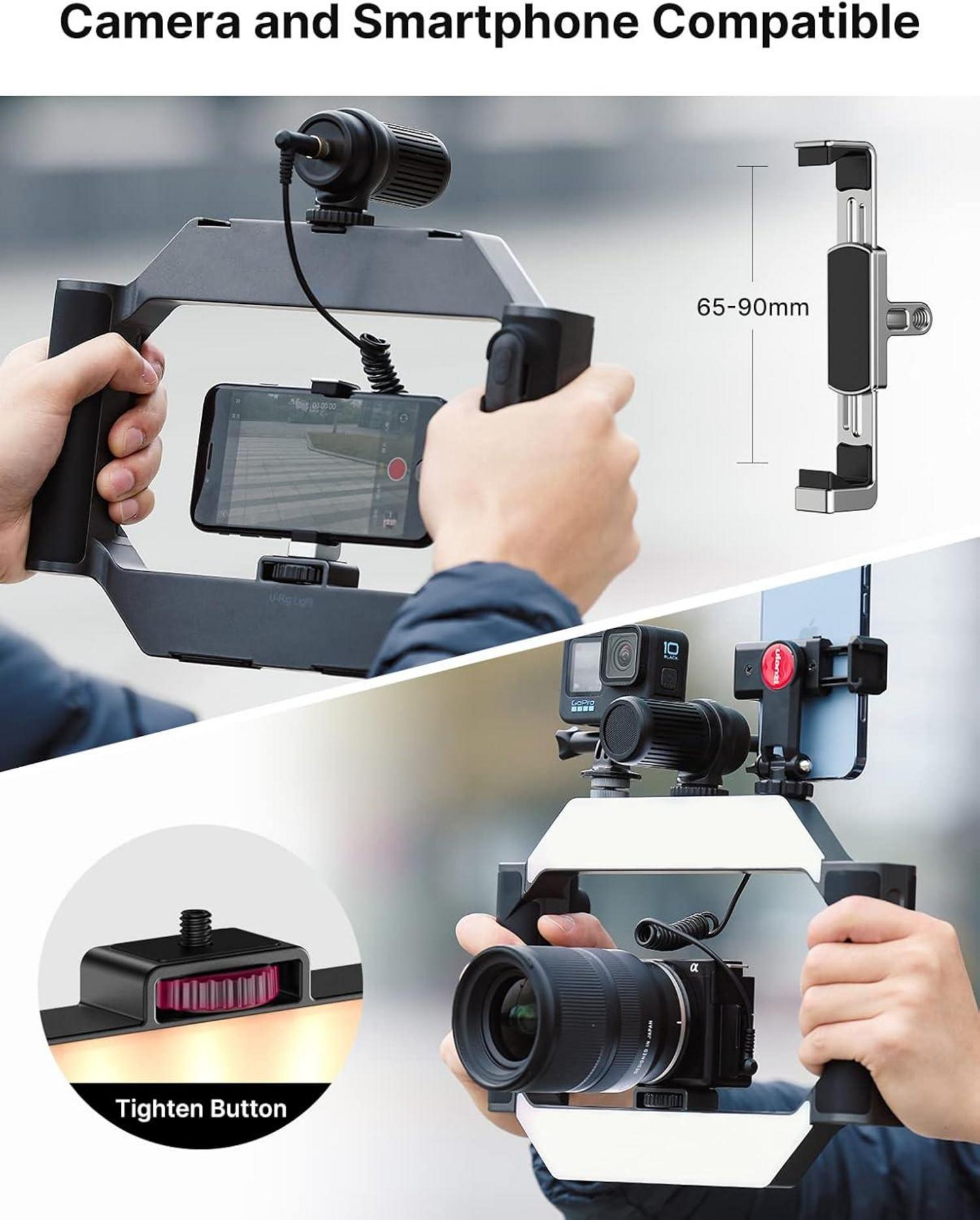 Smartphone Video Rig mit Licht, Stabilisator, Fernbedienung 2500K-9000K