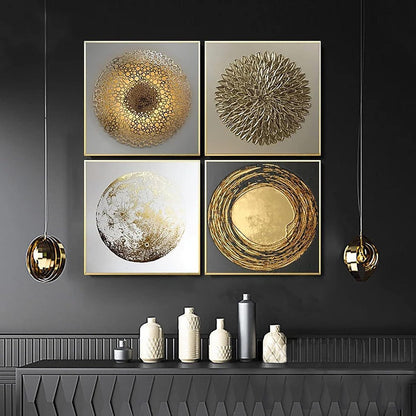 Abstrakte Leinwandbilder Gold 4er Set 50x50cm Rahmenlos