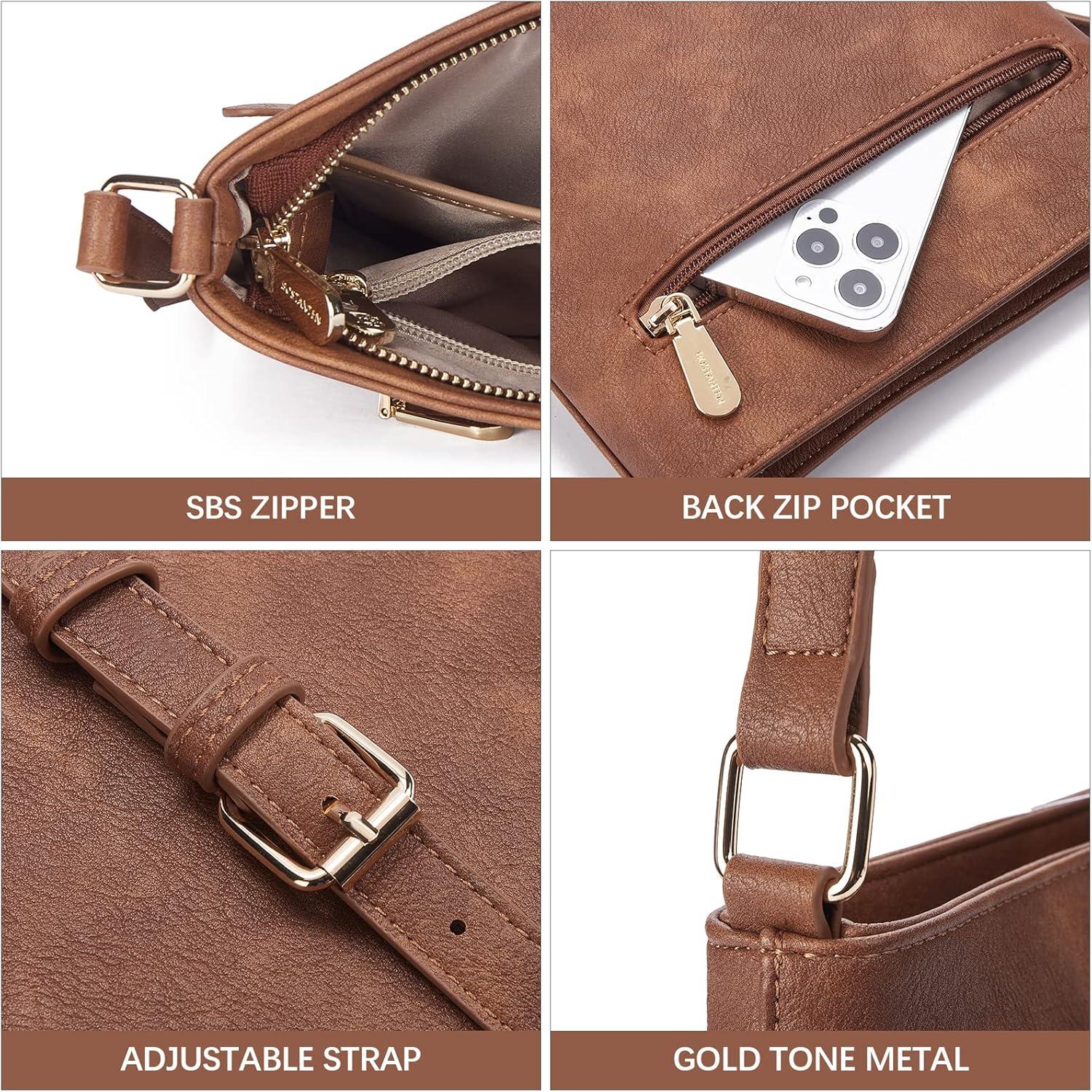 Braune Umhängetasche Damen Mittelgroß PU Leder Crossbody Handtasche