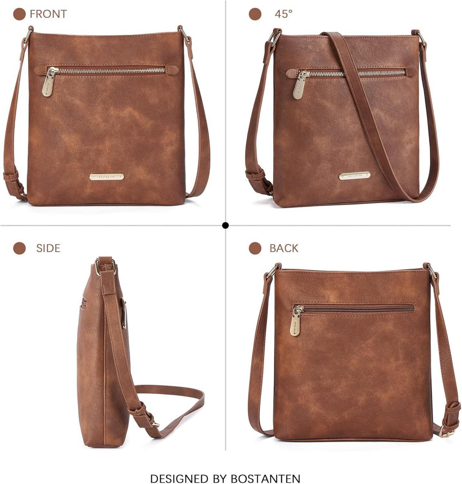 Braune BOSTANTEN Umhängetasche Damen aus PU Leder Elegant