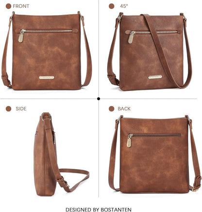 Braune BOSTANTEN Umhängetasche Damen aus PU Leder Elegant