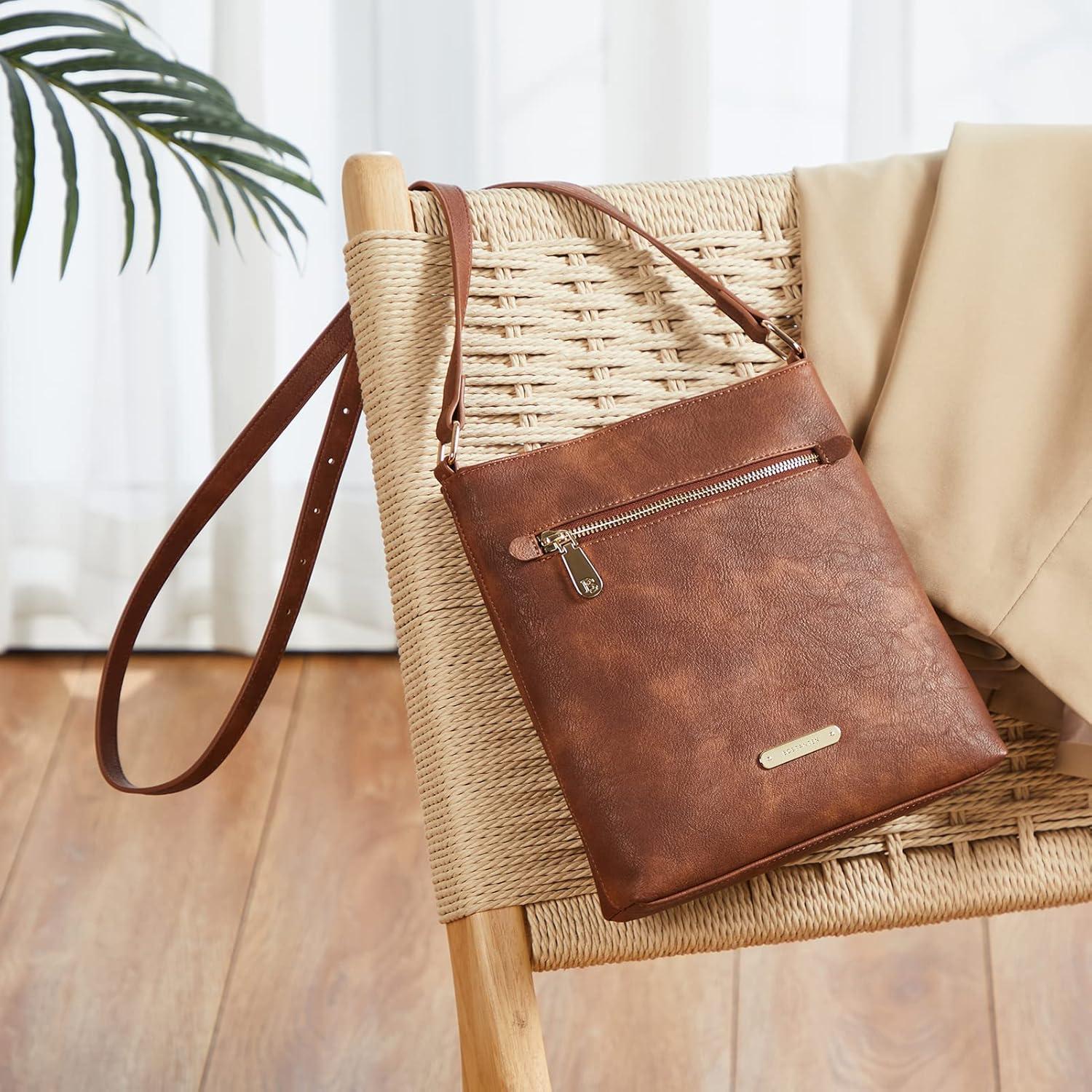 Braune Umhängetasche Damen Mittelgroß PU Leder Crossbody Handtasche