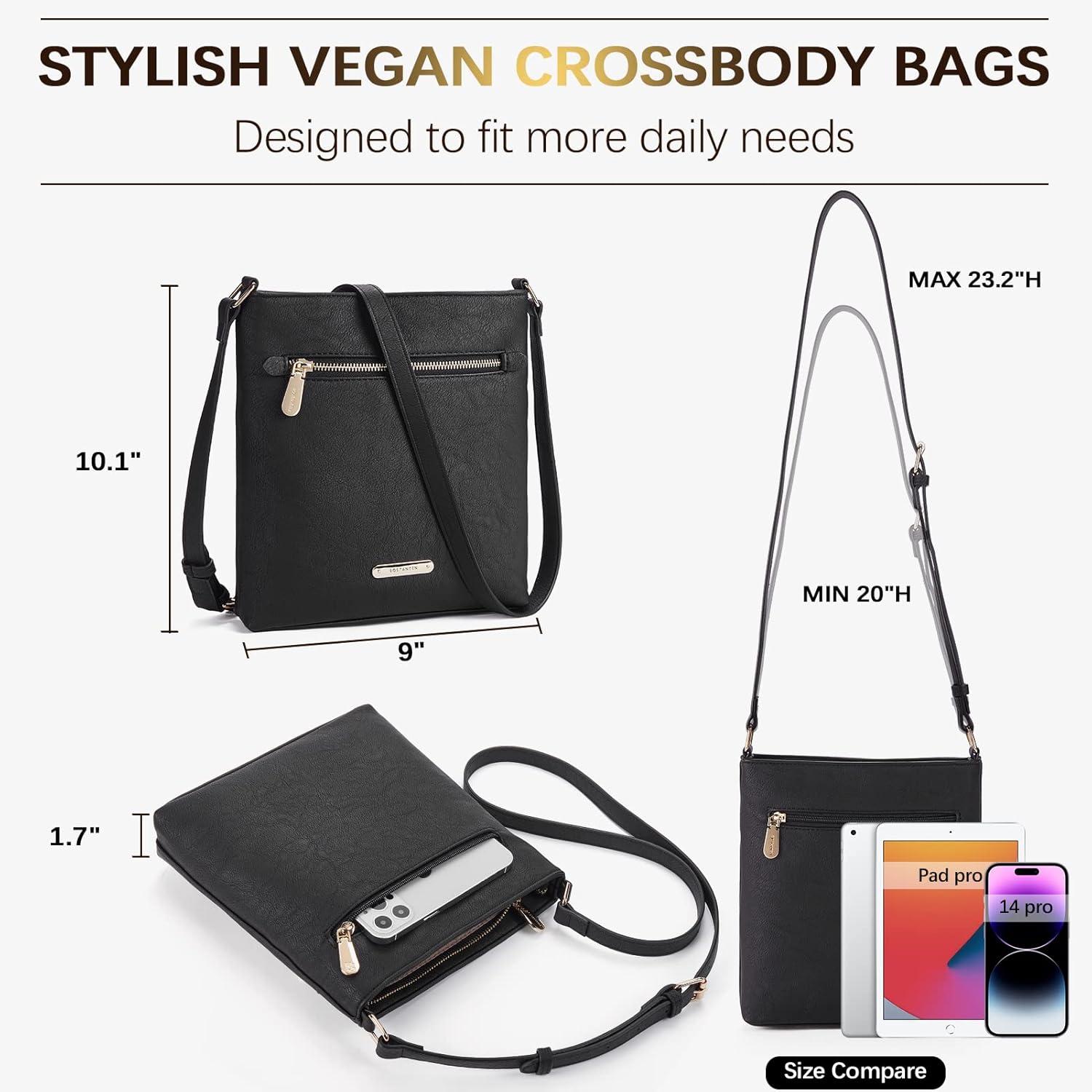 Umhängetasche Damen Mittelgroß Crossbody Schultertasche Schwarz