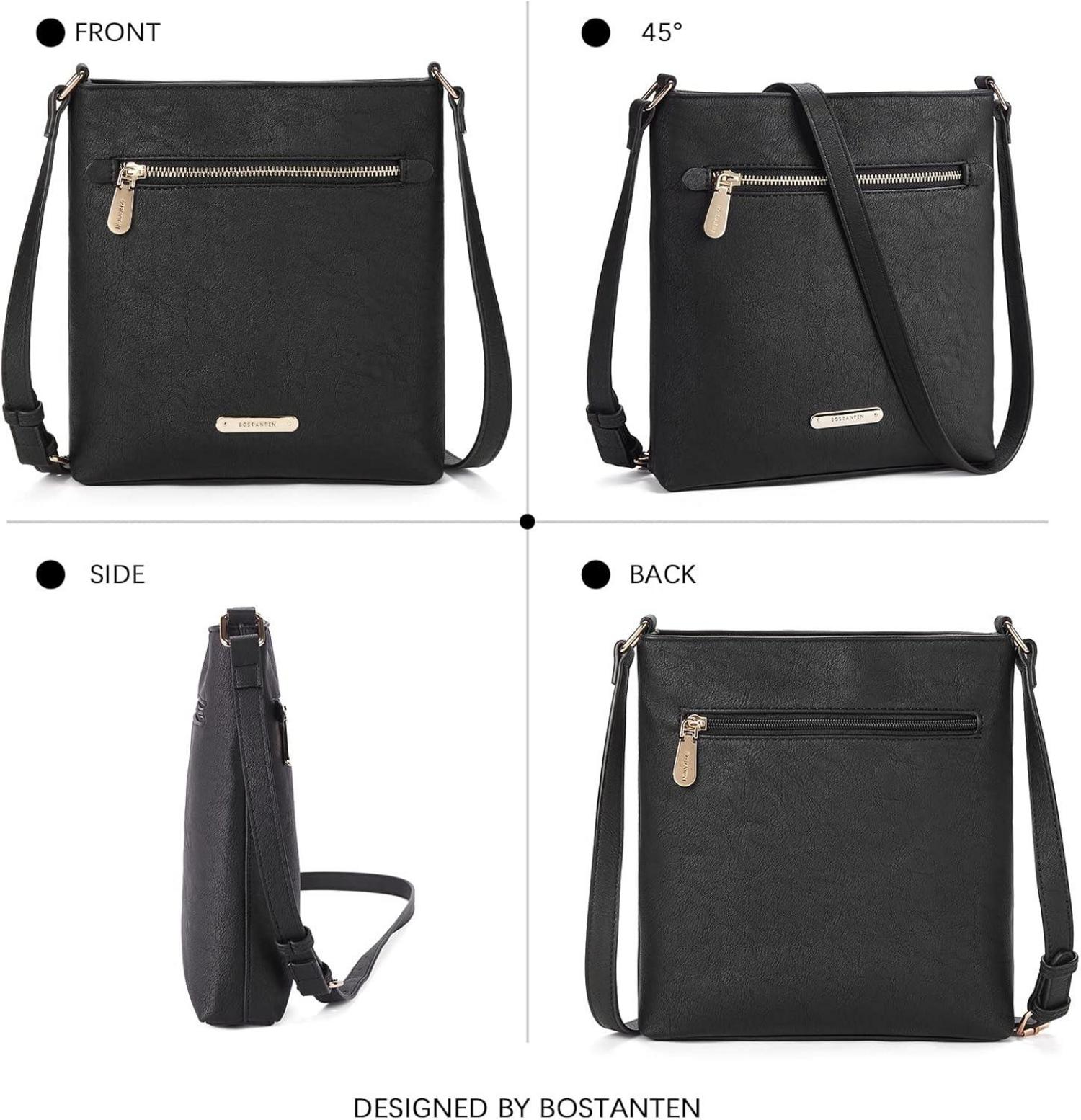 Umhängetasche Damen Mittelgroß Schwarz PU Leder Crossbody elegant