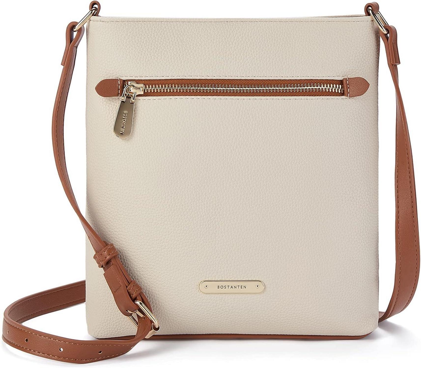 Damen Umhängetasche aus veganem Leder, Crossbody Schultertasche Beige