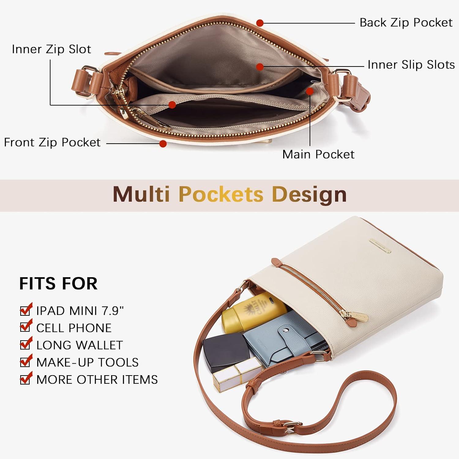Umhängetasche Damen Mittelgroß PU Leder Crossbody Schultertasche Beige