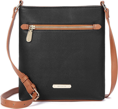 Damen Umhängetasche Schwarz Braun Leder Elegant Crossbody