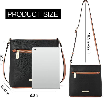 Damen Umhängetasche Schwarz Braun Leder Elegant Crossbody