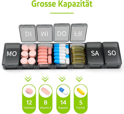Tablettenbox 7 Tage Pillendose Organizer Medikamente aufbewahren