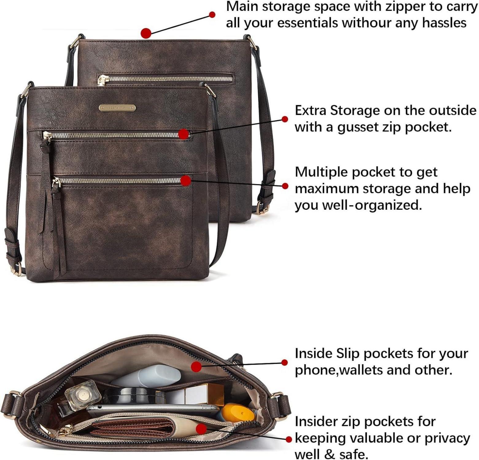 Damen Umhängetasche Mittel PU Leder Crossbody Schultertasche Kaffee