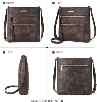 Damen Umhängetasche Mittel PU Leder Crossbody Schultertasche Kaffee