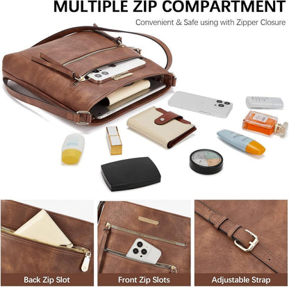 Damen PU Leder Umhängetasche Mittelgroß Crossbody Braun