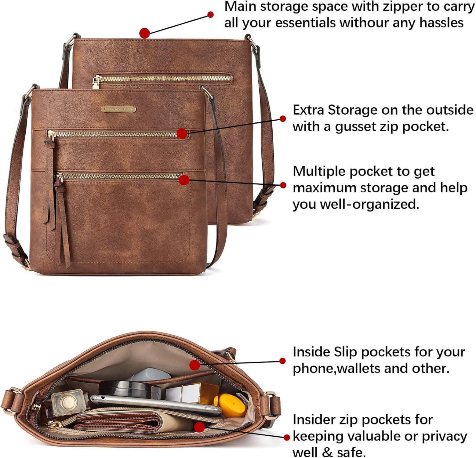 BOSTANTEN Damen Umhängetasche Mittel PU Leder Crossbody Braun